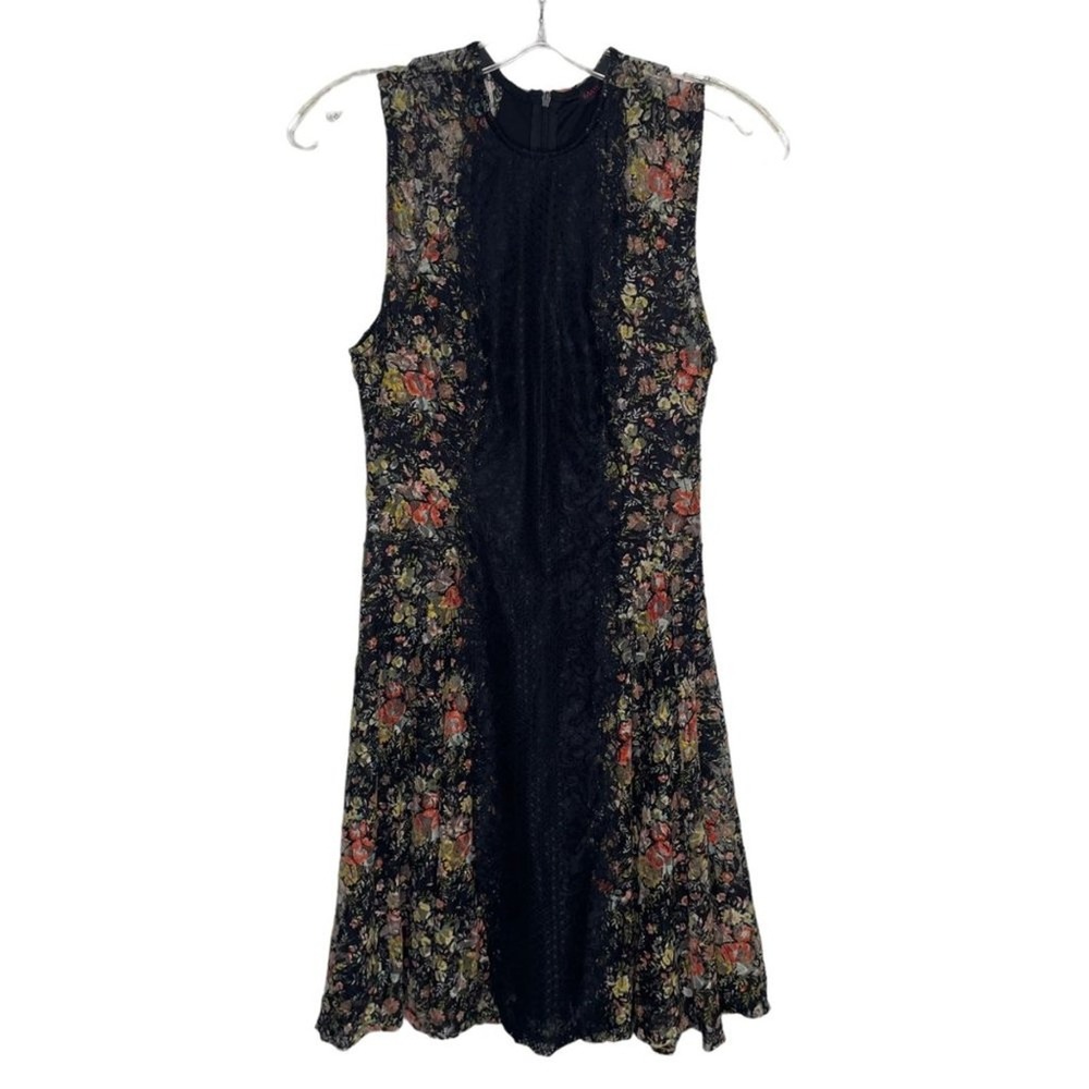 Material Girl Floral Lace Sleeveless Fit & Flare Dress Black Multi Medium